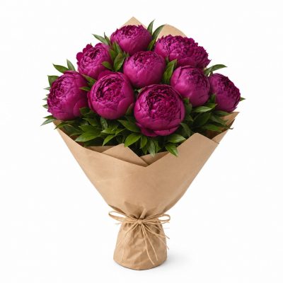9 фиолетовых пионов, доставка
